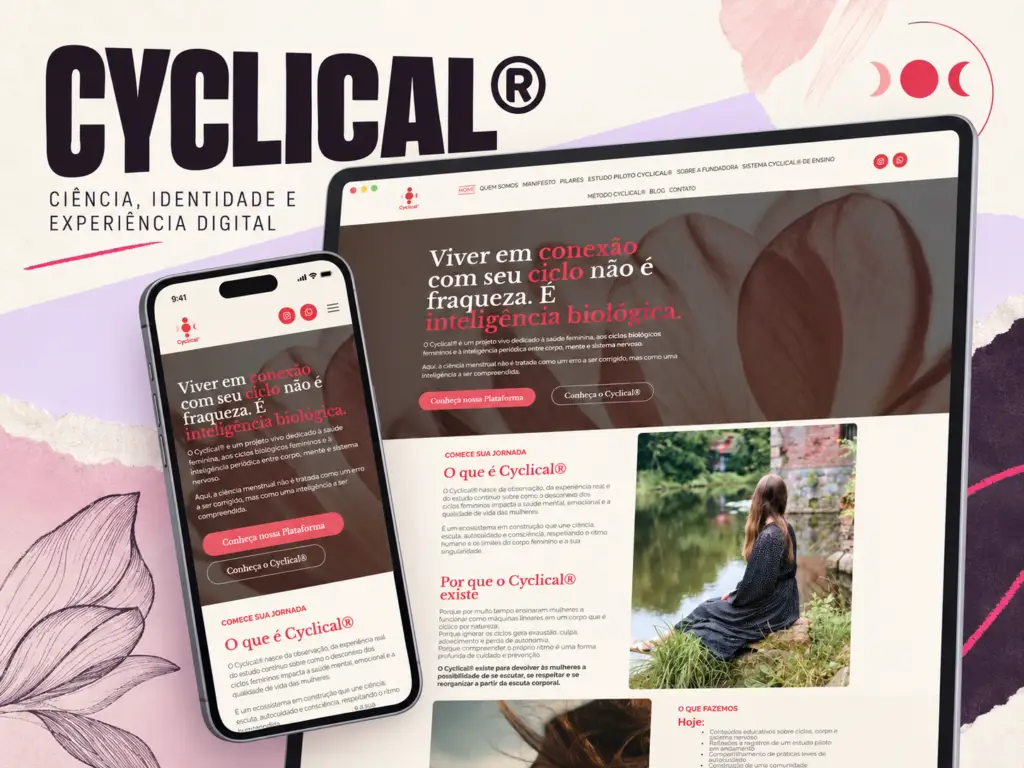 Apresentação do site responsivo da Cyclical em computador e celular